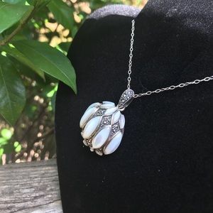 Marcasite mother of pearl vintage silver necklace